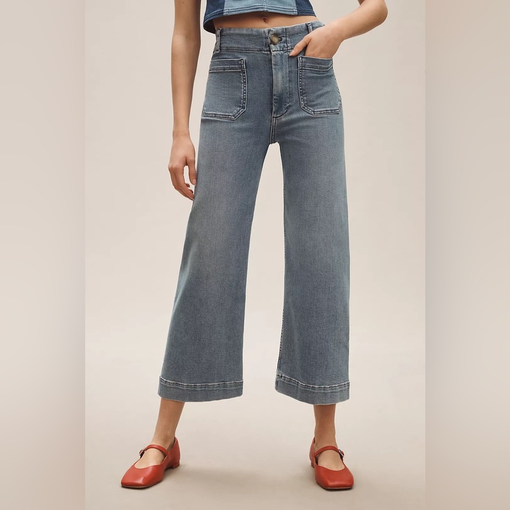 The Colette Cropped High-Rise Wide-Leg Jeans by Maeve Size 27 Korat Wash NWOT